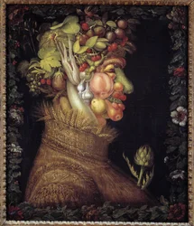 ザ・サマー季節についてのアレゴリー。ジュゼッペ・アルチンボルド（1527-1593）の絵画。ルーヴル美術館