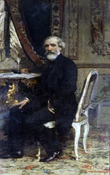 ジュゼッペ ヴェルディ、イタリアの作曲家 (1813-1901) の肖像画。 バルバグリアの絵。 グランド ホテルとミラノ