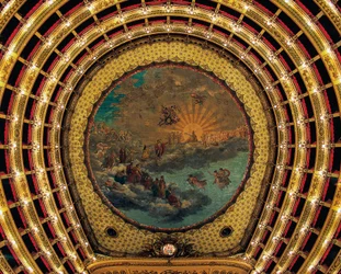 ジュゼッペ・カンマラーノ（1766-1850年）作の天井画、サン・カルロ劇場（王立聖カルロ劇場）、ナポリ、カンパニア、イタリア