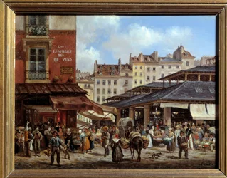 パリのホールの眺め 厚紙に描かれたジュゼッペ・カネラ（1788-1847）の作品 1828年。薄さ0.14 x 0.19 m パリ、カルナヴァレ美術館