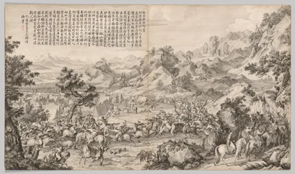 ガタン・オラのキャンプを攻撃する：西部地域の反乱鎮圧の戦闘シーンから、帝国の詩で
