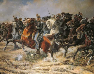 第三次独立戦争、ジェノバ騎兵隊のクストザでの突撃、1866年6月24日、ジュゼッペ・ガバーニが描いたもの