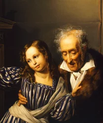 マリア・ルイジアナのヘルムを孫娘に指摘する老人、ジュゼッペ・モルテーニ作、1830年頃、油彩・キャンバス