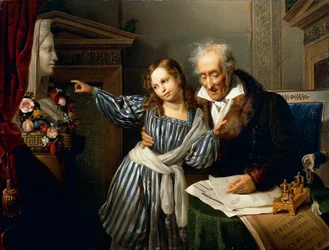 マリア・ルイジアナのヘルムを孫娘に指摘する老人、ジュゼッペ・モルテーニ作、1830年頃、油彩・キャンバス