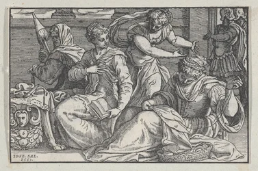 娘たちに裁縫を教えるルクレティア、1557年。