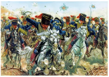 クリミア戦争：1854年10月25日のバラクラヴァの戦い、イギリス騎兵隊の突撃 - クリミア戦争：1854年10月25日に戦われたバラクラヴァの戦いにおけるイギリス騎兵隊の突撃 - ジュゼッペ・ラーヴァによる挿絵