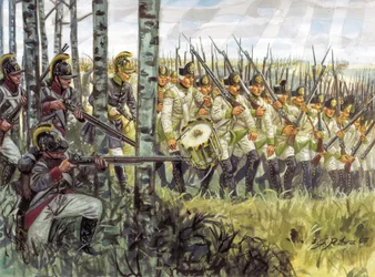 第一帝国：1798年頃前進するオーストリア歩兵の兵士たち - 1805年 - 第一帝国：行進するオーストリア歩兵の兵士たち