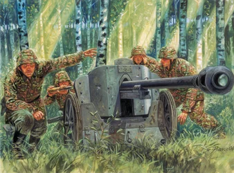 第二次世界大戦：Panzerabwehrkanone 38またはPak 38、ドイツの戦車防御砲 - 第二次世界大戦：5 cm Pak 38、口径50 mmのドイツの対戦車砲 - イラスト：Giuseppe Rava