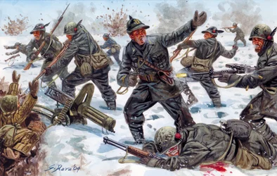 第二次世界大戦、ロシア戦線：第二次世界大戦、ロシア戦線：1943年1月、ロシアにおけるイタリアのアルパイン・ハンター - ジュゼッペ・ラヴァによるイラストレーション