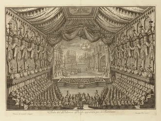 ナポリ王宮での「ラ・セレナータ」の演奏 par Vasi, Giuseppe (1710-1782).銅版画、サイズ：41.5x62