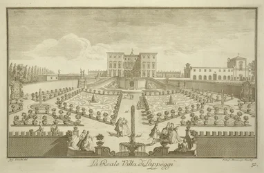 トスカーナの景色からのヴィララペッジ、c.1744-57を公開