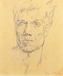 男の頭、1920年頃（木炭）