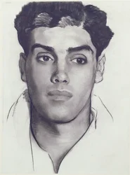 若い男の頭（紙に炭）