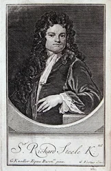 リチャード・スティールの肖像、「The Dramatic Works of Richard Steele」の表紙、ジョージ・ヴァーチュ（1684-1756）の彫刻、ロンドン