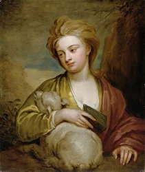 聖アグネスとしての女性の肖像、伝統的にキャサリン・ヴォスとして識別されている、c.1705-10（キャンバスに油彩）