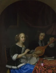 歌っている女性とシターンを持った男性、カリフォルニア州。 1665年～1667年