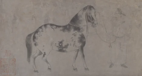 五頭の貢馬の詳細（紙に墨＆彩色）