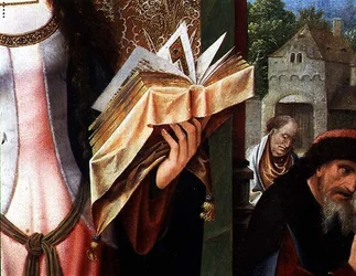 聖カタリナと哲学者たち 祈祷書の細部（パネルに油彩）（80755の細部）