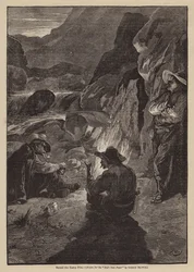 キャンプファイヤーを囲んで（リトグラフ）