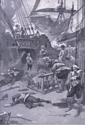 1653年7月29〜31日のキャンパーダウンの戦い、イギリスと陸海の戦い1915年のイラスト