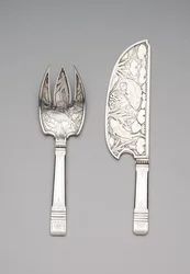 魚の切り身とフォーク、1870-80年頃（銀）