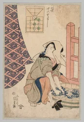 着席した女性が木製の浴槽で洗濯をしている様子、1786～1864 年。