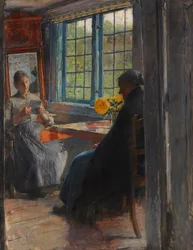 庭の窓辺の女性、c. 1890年。