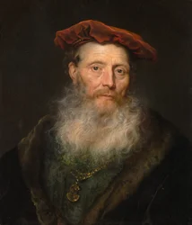ベルベットの帽子をかぶったひげを生やした男、1645年。