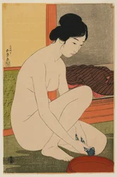 女性の入浴大正1910年10月（カラー木版）