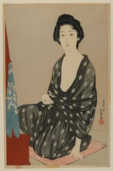 大正時代のサマードレスを着た女性、1920年6月（カラー木版画）