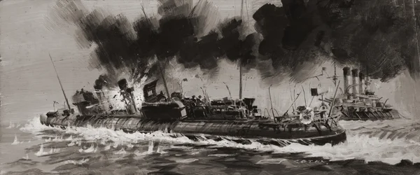 正体不明のWW1海軍交戦（紙にグワッシュ）