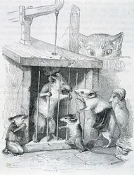 引き裂かれた家族に囲まれた罠にかかったネズミ - by Grandville