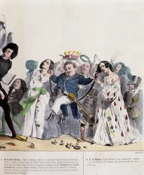 Alexandre Dumas FilsとHonoré de Balzacを題材にした漫画（Grandville作、1844年2月21日付「Charivari」掲載