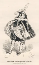 スタイルのある犬。JJ Granvilleが描いたヴィネット。ジュール・ジャナンが「動物の私的・世俗的生活の情景」の中で書いた「ピストルの第一巻」と題された部分にTamisierのサインが入ったエングレーヴィング。パリ、J. Hetzel et Paulin