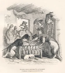 島に足を踏み入れた途端、国家に仕える奇妙な動物たちに襲われた。JJ Granvilleが描いたヴィネット。ジョージ・サンドが「Scenes de la vie pri」の中で書いた「Voyage d