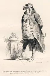 革命で台無しになったファルコンJJ Granvilleが描いたヴィネット。エングレーヴィングにはBreviereのサインがあり、PJ Stahlが "Scenes de la vieie et publique des animaux "の中で書いた "Souvenirs d