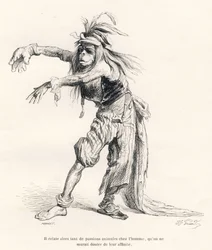 そして、人間の中にある多くの動物的な情熱を爆発させ、その親和性を疑わないようにします。JJ Granvilleによるイラスト入りのヴィネット。オノレ・ド・バルザックが "Scen "に書いた "Voyage d