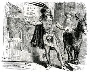 チャラ男：ラ・フォンテーヌの寓話（挿絵：グランヴィル）。1860年ガルニエ版。この船長は、すべてのロバを科学者にするのが難しい。
