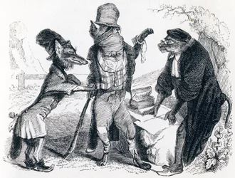 サルの前でキツネに嘆願するオオカミ（Le loup plaidant contre le renard par devant le singe） - La Fontaineの寓話