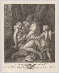 木の下に座って彼を抱きしめるアドニスを悼むヴィーナス、右側にキューピッド、c..., ca. 1786年。