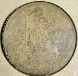 ギリシャの芸術"アフロディーテとエロス" ブロンズ鏡紀元前350年、ルーヴル美術館