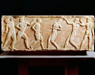 ギリシア文明 ギムナジウムの選手を描いた碑 ギリシア、アテネのケラメイコスのネクロポリスより 前510年