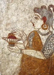 Greek civilization, fresco depicting priestess burning incense, from Akrotiri, Thera Island, Santorini, Greece   1453866   ja       japanese Successfully Translated  Original: White dreams of native-americans_05 Translat: White dreams of native-americans_0