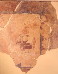 ペルセウス ハンター、サーモス神殿 C のメトープのフレスコ画、ギリシャ、ギリシャ文明、紀元前 630 年頃
