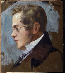 Portrait du Poete Prince Piotr Andreievitch Viazemski (Pierre Wiazemsky) (1792-1878) (Poet Prince Pyotr. A. Vyazemskyの肖像). Oeuvre de Grigori (Grigoriy, Grigory) Grigoryevich Myasoyedov (Myasoedov, Miasoedov) (1834-1911), huile sur carton. 美術