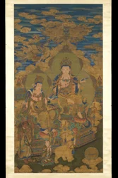 菩薩観音菩薩の2つのバージョン、c.1750（シルクのインクと色）