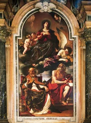 ジョヴァンニ・フランチェスコ・バルビエリ（Giovanni Francesco Barbieri）（1591-1666）の作品で、キャンバスに油彩で描かれています。レッジョ・エミリアのサンタ・マリア・アスンタ大聖堂。