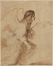 受胎告知の天使 1638-1639年頃（ペン・インク画）