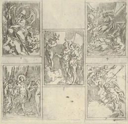 IL FUME..., 1603 より、Accademia Degli Incamminati の画家にちなんだ 5 つの番号付きシーン。