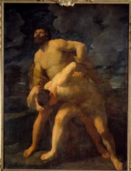 アケルスと格闘するヘラクレス ヘラクレスはギリシャの川を占拠する。グイド・レーニ(Guido Reni dit le Guide) (1575-1642)作 1620年 日の丸2,61 X 1,92 m